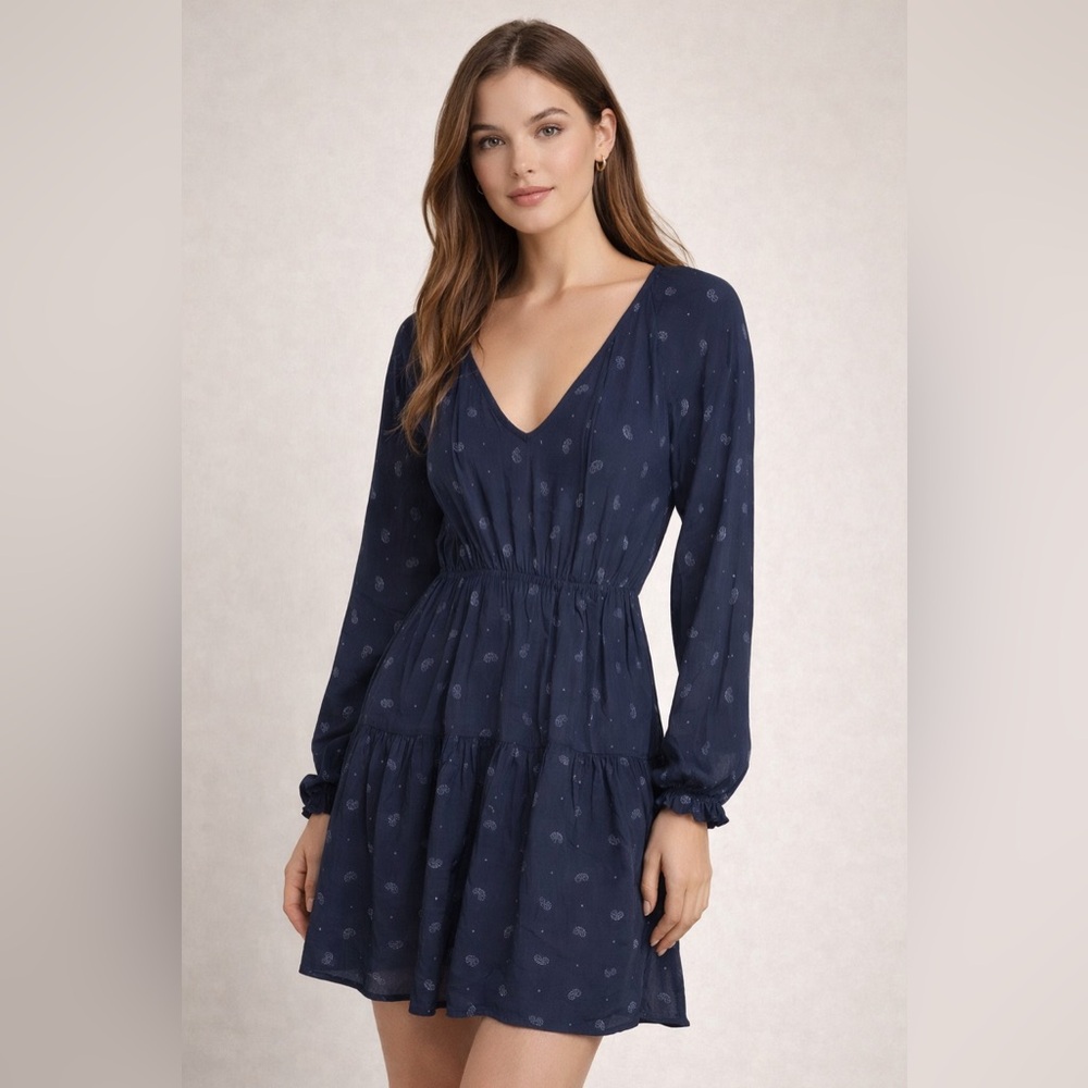 Urban Outfitters Navy Long Sleeve Boho Mini Dressβ Size M